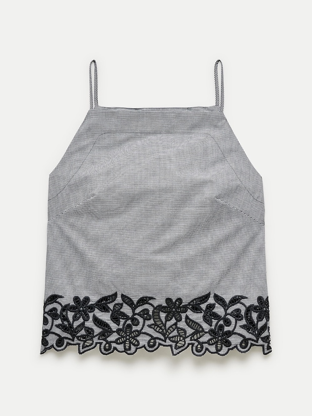 J.Crew Black & White Micro Gingham Floral Embroidered 100% Cotton Poplin Top 00